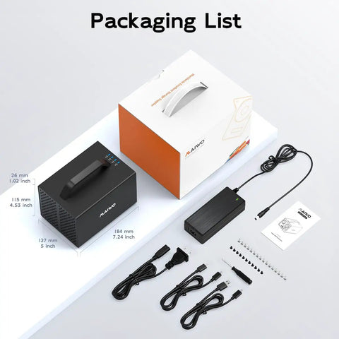 Plug And Play Heavy Lifter Four Bay Sata Storage Enclosure For 2.5 And 3.5 Inch Drives with accessories and package layout.
