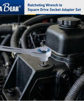 Ratchet Wrench Adapter Set Turns Your Ratchet Into Square Drive And Hex Bit Tools For Sockets installed in car engine
