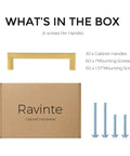 Packaging for 30 Pack 5 Inch Square Cabinet Handles In Brushed Brass Finish Stainless Steel Kitchen Hardware Pulls With 128mm Hole Center.