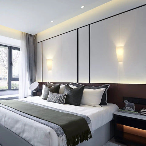 Modern bedroom with Dope Wall Sconces Set Of Two Modern Wall Mount Light Fixtures With Acrylic Shades Up Or Down Hallway Lighting
