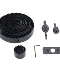 Top Tier 16 Piece Hole Saw Kit For Clean Woodworking With Tough Carbon Steel Teeth Making Fast Symmetrical Cuts Through Drywall And Plastic Boards Without Any Hassle Or Effort In Your Shop. hole saw kit with arbor, hex key and base