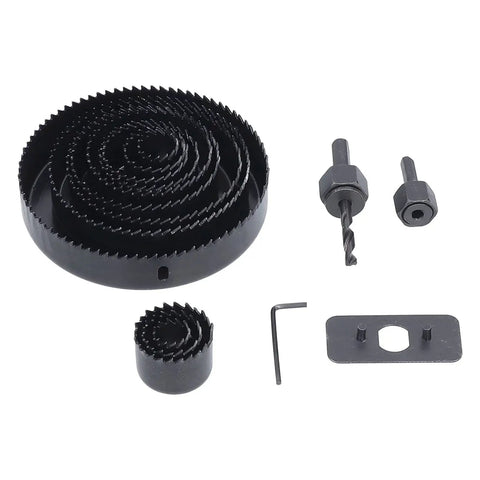 Top Tier 16 Piece Hole Saw Kit For Clean Woodworking With Tough Carbon Steel Teeth Making Fast Symmetrical Cuts Through Drywall And Plastic Boards Without Any Hassle Or Effort In Your Shop. hole saw kit with arbor, hex key and base