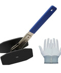 Garage Ready Brake Piston Caliper Press Tool Featuring Heavy Duty Ratchet Wrench and Expanding Spreader Adapters with gloves.