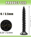 Product size image of Premium Grade Six Gauge X One Inch Black Wood Screws 120 Piece Pack Carbon Steel Construction.
