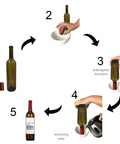 Step-by-step process of using Premium Heat Shrink Wine Bottling Caps 100 Pack Matte Oriental Red on wine bottles.