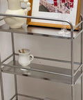 Slick Rolling Kitchen Island Trolley With Ample Storage Shelves And Quiet Locking Wheels For Mobile Coffee Bar Station with stainless steel shelves