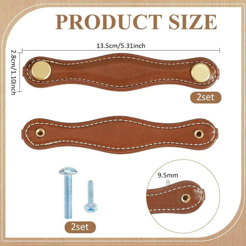 Knockout Coconut Brown Fibre Leather Cabinet Pulls 2 Pack Slick Drawer Handles 5.3 inch long with installation screws