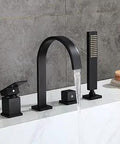 High Arc Roman Tub Faucet Set With Rough In Valve And Hand Shower Deck Mounted 4 Hole Brass Tub Filler In Matte Black