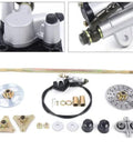 Beefed Up 740Mm Rear Axle Kit With Brake Assembly For Go Kart And 50Cc ATV Rear Shaft, Complete Heavy Duty Package With 160Mm Disc 4Mm Thick, 58T T8F Sprocket, Master Cylinder And 61Inch Brake Line, Fits Most Pit Bikes, components shown