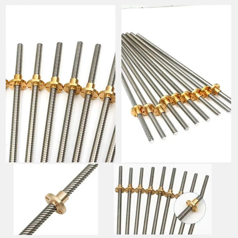 Beefy T8 Lead Screw For 3D Printers, 2mm Pitch, Lead Options 10mm, 12mm, Or 14mm, Stainless Steel Rod With Brass Nut, 100 To 800mm Length