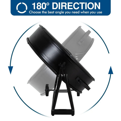 Side view of the Beefy High Velocity Drum Fan With Two Speed Settings For Industrial Ventilation In Warehouses Workshops Garages Factories