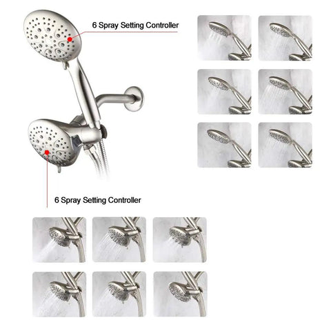 Brushed Nickel 3 Way Shower System With Rainfall Head And Handheld Tub Spout And Valve Diverter And Dual Shower Heads 2 In 1