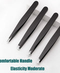 4 In 1 Tweezers Set With Travel Case, Pro Grade Stainless Steel Anti Rust Eyebrow Pluckers, flat, angled, pointed, slant tips