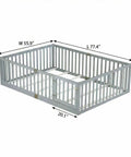 Full Size Floor Bed With High Safety Guardrail And Door For Toddler Transition, Rubber Wood Frame With 6 Support Slats, Grey Finish