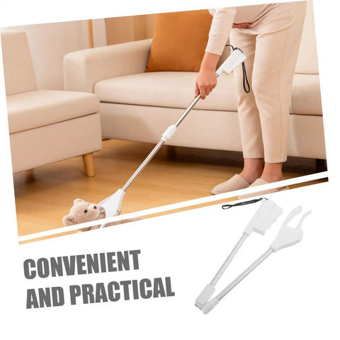 28 Inch Long Reach Grabber Tool Reacher Aid With Firm Grip And Nonslip Hold For Seniors And Pregnant Women Lightweight Plastic And Stainless Steel Pickup Tool For Kitchen Balcony And Home, used to pick up a teddy bear