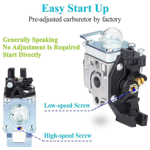 Adjustable SRM225 Carburetor Replacement For Echo GT225 And PE225 PAS225 SHC225 Weed Eater Trimmers front and side view