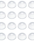 16 Pack Clear Door Handle Bumpers And Cabinet Silencers With Strong 3M Self Adhesive Sticky Wall Protectors That Slap Right On To Knock Out Rattling And Keep Things Quiet - transparent silicone pads arranged in grid.