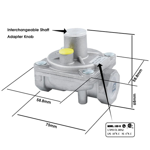 MCAMPAS dual fuel gas regulator with metal body for natural gas and propane, 1/2 in FPT inlet, includes adapters