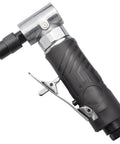 Slick 1/4 Inch Pneumatic Angle Die Grinder With Rubber Grip Sleeve 90 Degree head, compact design for precision metal grinding.