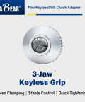 Keyless Mini Drill Chuck Adapter With One Quarter Inch Hex Shank And Quick Swap Rig for cordless drivers with 3-jaw grip.