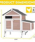 Cozy Two Chickens Outdoor Wooden Chicken Coop With Expandable Run Nesting Box And Pull Out Tray, product dimensions shown