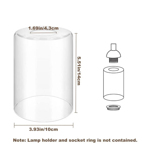 Clear Glass Lamp Shade Replacement 4 Pack, 5.5 Inch Height, 3.9 Inch Diameter, 1.69 Inch Fitter design diagram