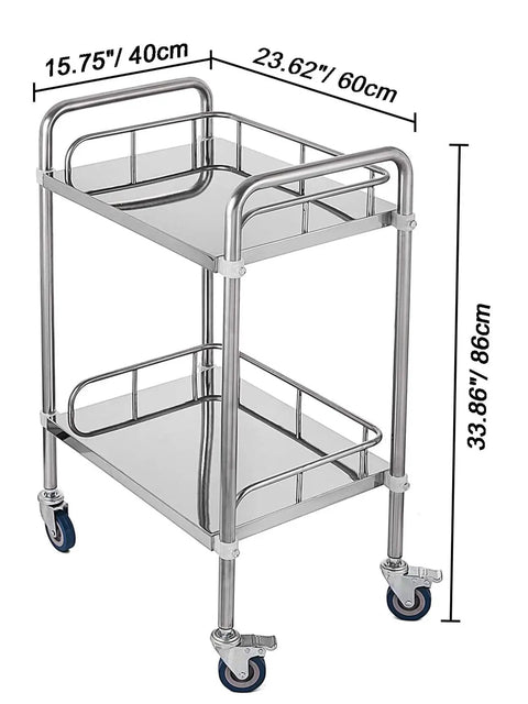 Stainless Steel Lab Rolling Cart Double Tier Mobile Utility Trolley With Smooth Swivel Wheels Crafted For Clinics Restaurants And Hospitals Hella Tough Real Deal