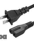 2 Prong Polarized 5Ft C7 Power Cord Replacement For TVs PS1 PS2 Sewing Machines Audio Gear And More Safe Heavy Duty AC Cable