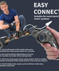 Person holding electric skateboard remote controller for smart four-wheel dual-drive scooters, showing setup instructions.
