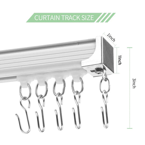 Heavy Duty Aluminum Curtain Track System With Adjustable Ceiling Or Wall Mount 3 Feet To 6 Feet Roller Hooks For Grommet And Pleated Drapes White Finish Built To Last, 3-inch track size with hooks