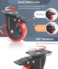 5-inch caster wheels with dual locking brakes, set of 4 heavy-duty polyurethane wheels for carts or workbenches.