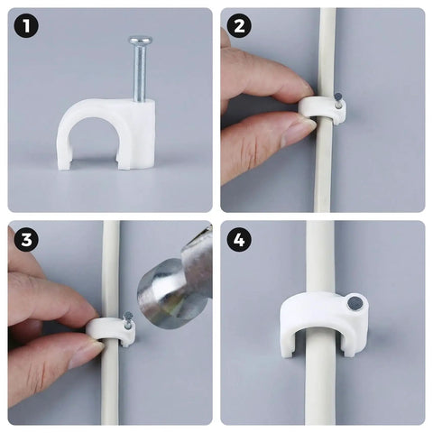 Steps to install 200 Pcs Nail In Cable Clips White For Ethernet Coax And Speaker Cables Wire Wall Clips Self Nail In 7mm Cat6