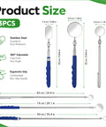 Extendable Telescoping Inspection Mirror Set With Rotating Heads And Long Handle For Mechanics Inspectors And Auto Boat Maintenance Includes 50mm Round 25mm Oval And 30mm Small Round Mirrors. 3-piece stainless steel set, 24.4 to 35.4 in handles