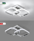 Square Modern LED Ceiling Light Fixture With Two Square Cross Design, 6000K daylight chrome finish, on and off view