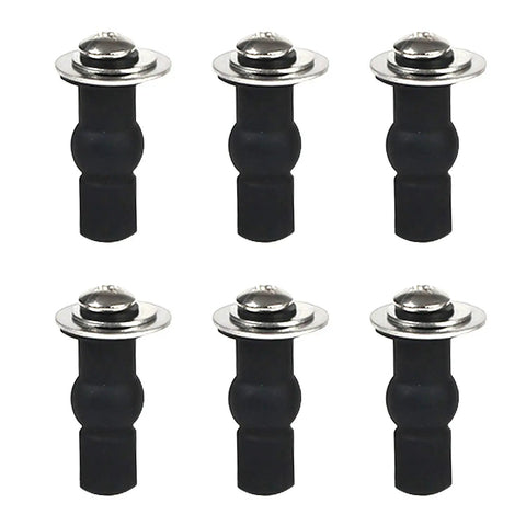 Six Pack Universal Toilet Seat Hinges Hardware Kit With Blind Hole Fixings shown with expanding rubber tops in black