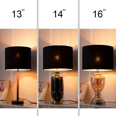 Assembly Required Fabric Drum Lampshade 13 By 13 By 10 Inches For Table Bedside And Floor Lamps With Spider Fitter Black Gold Finish on different bases