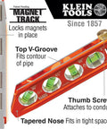 Side view of orange magnetic level from Workhorse Reaming Driver Kit With Conduit Reamer And Magnetic Level For Quick Wire Runs.