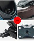 Detail view of Hardcore Heavy Duty Caster Wheels Set Of 4 With Smooth Operator Rubber Treads showing components and dual lock brakes.