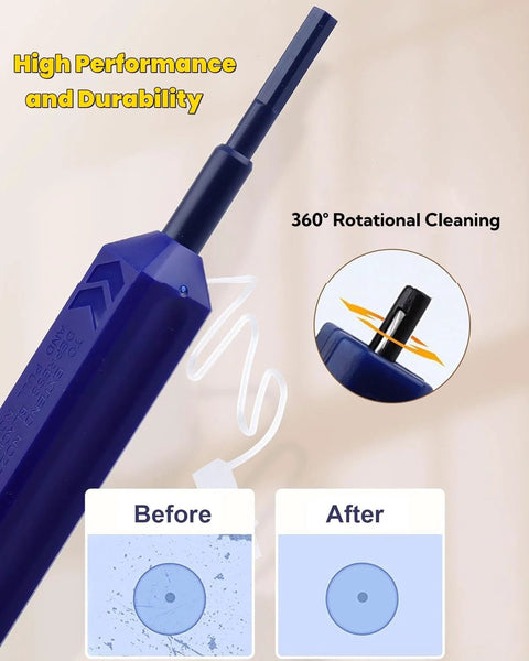 Front view of blue Mexture LC fiber cleaner pen for 1.25mm LC connectors; endface cleaning tool