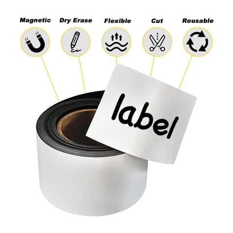 Dry Erase Magnetic Tape Roll 2 Inch By 15 Feet Reusable Label Strips No Glue No Residue Writable And Self Cut For Whiteboards