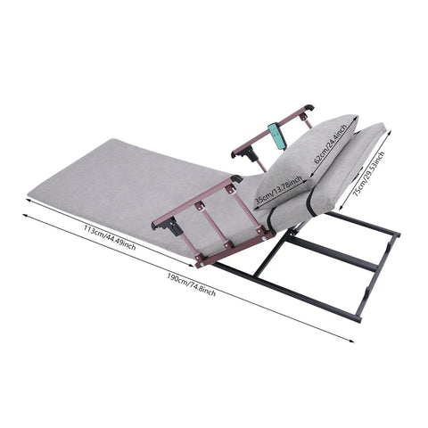Heavy Duty Electric Lifting Bed Backrest With Guardrail, 2-80 Degree Adjustable Recline Support For Seniors And Patients, Gray, shown at various angles.