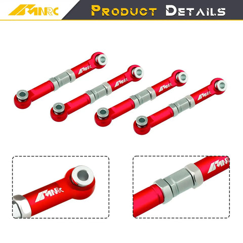 4 Pack Aluminum Steering Turnbuckles Camber Tie Rod Links For HyperGo RC Cars 1/16 And 1/14 Series CNC Machined Red Upgrade 6061 Aluminum Stronger Than Plastic Easy Install shown from front with close-up details