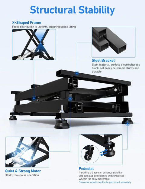 DIHOOL electric scissor lift table, 440 lb capacity, 8.07–26.97 in height, black steel frame