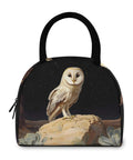 Owl Desert Landscape Insulated Lunch Bag for Women and Men with 300D exterior featuring an owl and desert scene printed on tote.