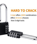 4 Digit Outdoor Waterproof Long Shackle Padlock Set No Key Needed 2 Pack Weatherproof Black Padlocks showing combination lock