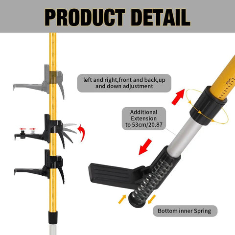 Telescoping Laser Level Pole Kit 12 Ft 3.6 M with adjustable mounts and spring-loaded base, showing measurement details.