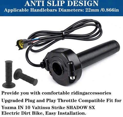 Full Twist Throttle Handle Kit With Male Connector, Rolling Bearing And Cable For IN10 Valtinsu Strike Shadow SX Electric Dirt Bikes, Blue Brown Wire Updated, Plug And Play No Rewiring Required Ready To Install
