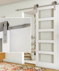 6Ft Sliding Barn Door Hardware Kit With Satin Nickel Track And Rollers, installed on 30 inch wide door panel, modern home use
