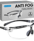 Anti Fog Safety Glasses For Men And Women, ANSI Z87.1 Approved with scratch resistant clear lenses and adjustable arms in a three pack.