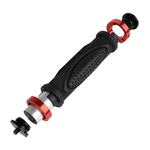 Universal Camera Handle Grip Mount With 1/4 Inch Screw for DSLR, red accents, ergonomic grip, disassembled view